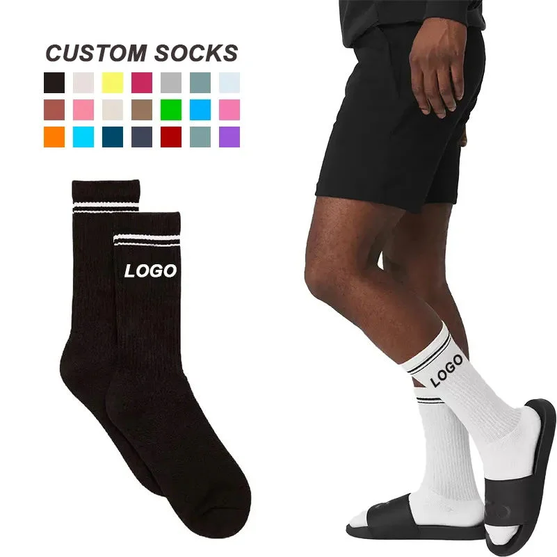 Custom logo personalised sport dress socks unisex sport cotton printed embroidered socks