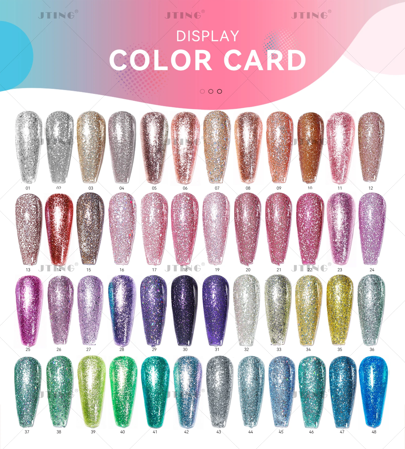 JTING Super popular nail trend 48colors glitter platinum gel nail polish set box kit collection with unique design color books