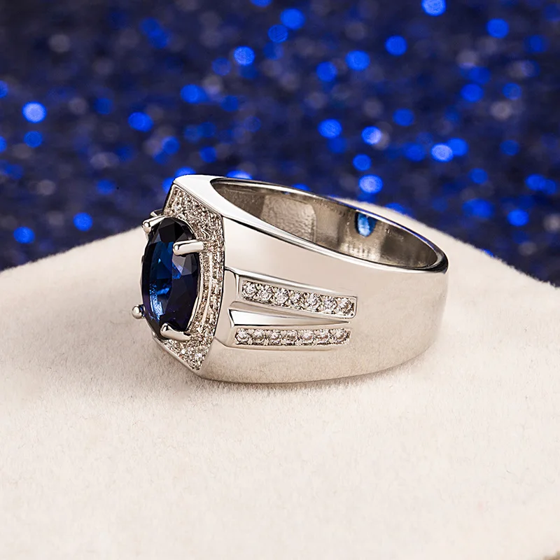 
Romantic Engagement Men Ring Jewelry Sapphire Couple Gift CZ Stone Band Ring 