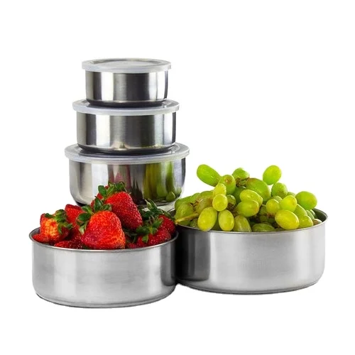 EXPORT QUALITY CLASSY STAINLESS STEEL BOWLS WITH PLASTIC LIDS  FOR EXPORTS FROM INDIA OEM SERVICE OFFERED