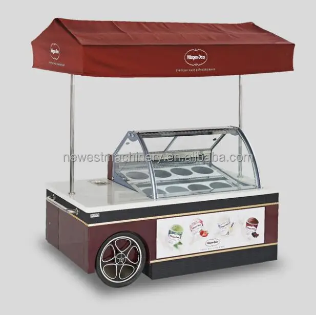 Gelato Italian Ice Cream Mobile Push Carts,Popsicle Showcase Freezer Vending Push Cart for Outdoor