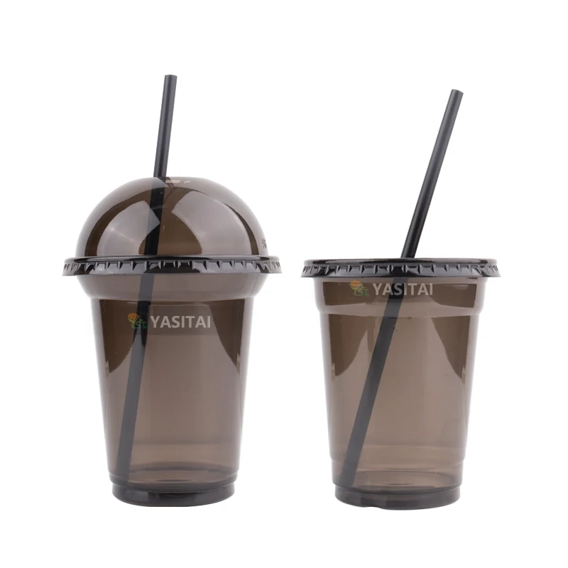 Custom Logo Printed Black Transparent 12oz 16oz 20 24oz Disposable PET Plastic Clear Cup With Lids For Boba