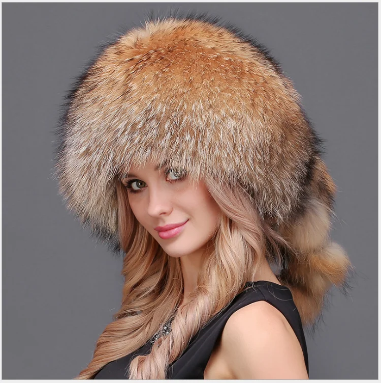 Hand Made Natural Raccoon Snow Warm Russian ushanka Fur Soviet Coyote Hat for Women Girl