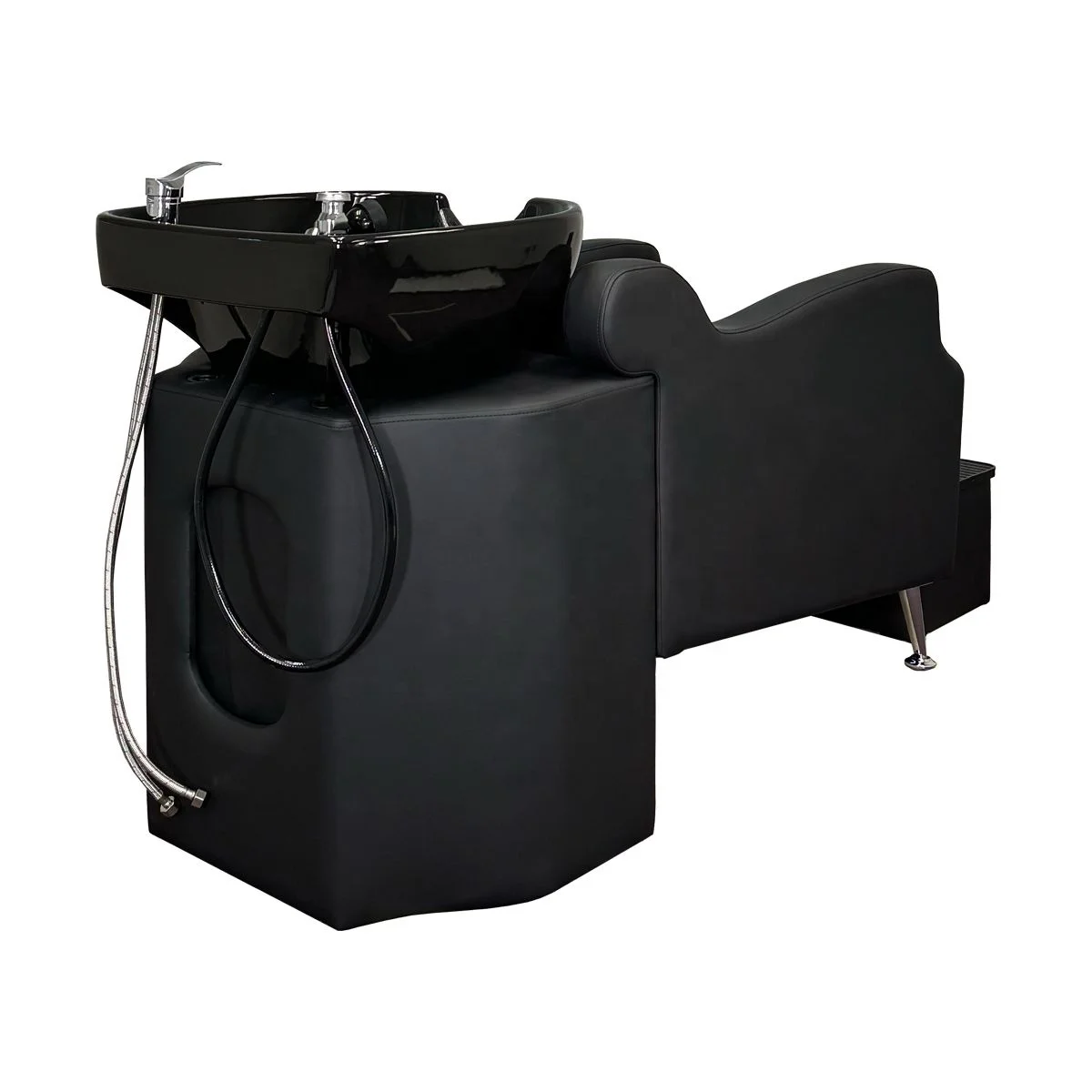 Economic Comfort Black Beauty Salon Barbershop Furniture Backwash Unit Head Wash Sink And Chair Hair Wash Shampoo Chairs