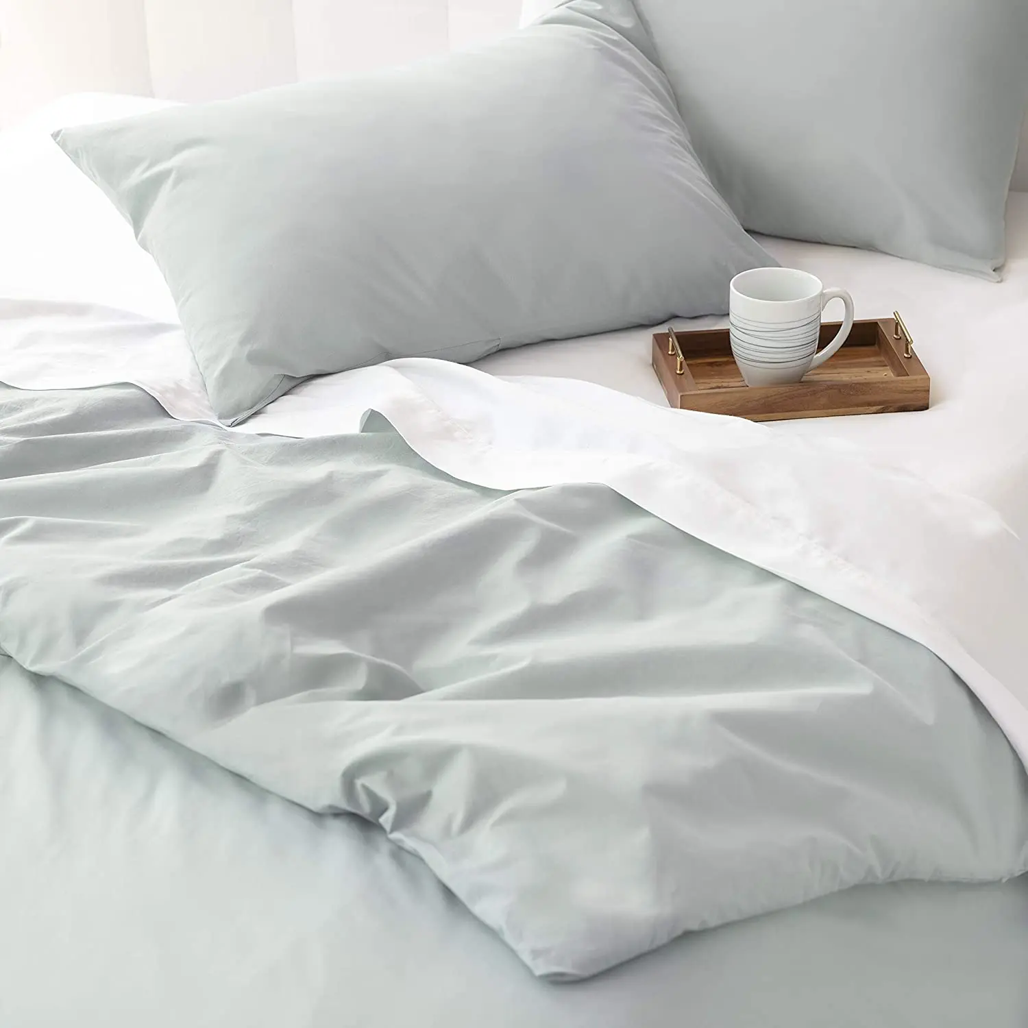 Cozy 100% Cotton Percale Washed Reversible Duvet Cover Set | Full/Queen Size (Seafoam)