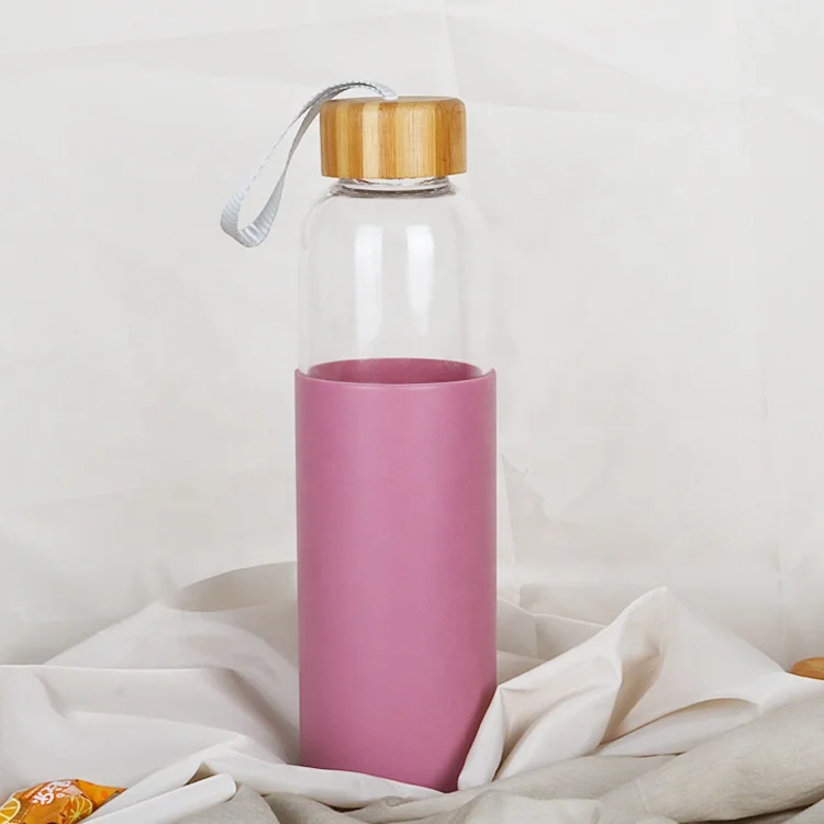 LFGB герметичная бамбуковая крышка термостойкая бутылка для воды из боросиликатного стекла