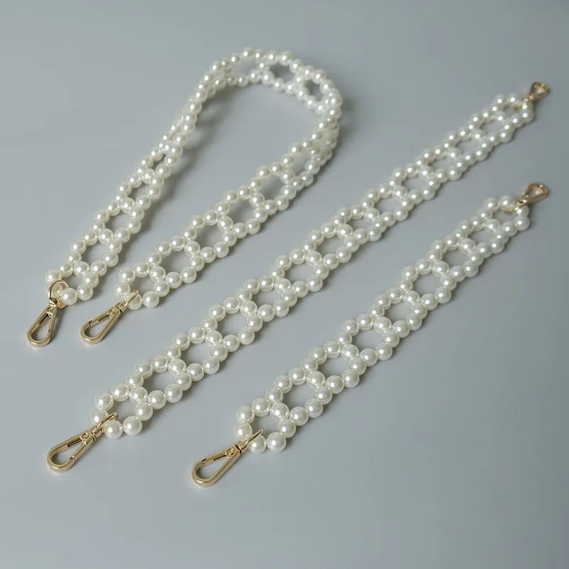 REWIN Luxury Handmade 10mm Braided Bead Cross Body Handbag Chain Woven Pearl Purse Chain Strap for Bag Handle