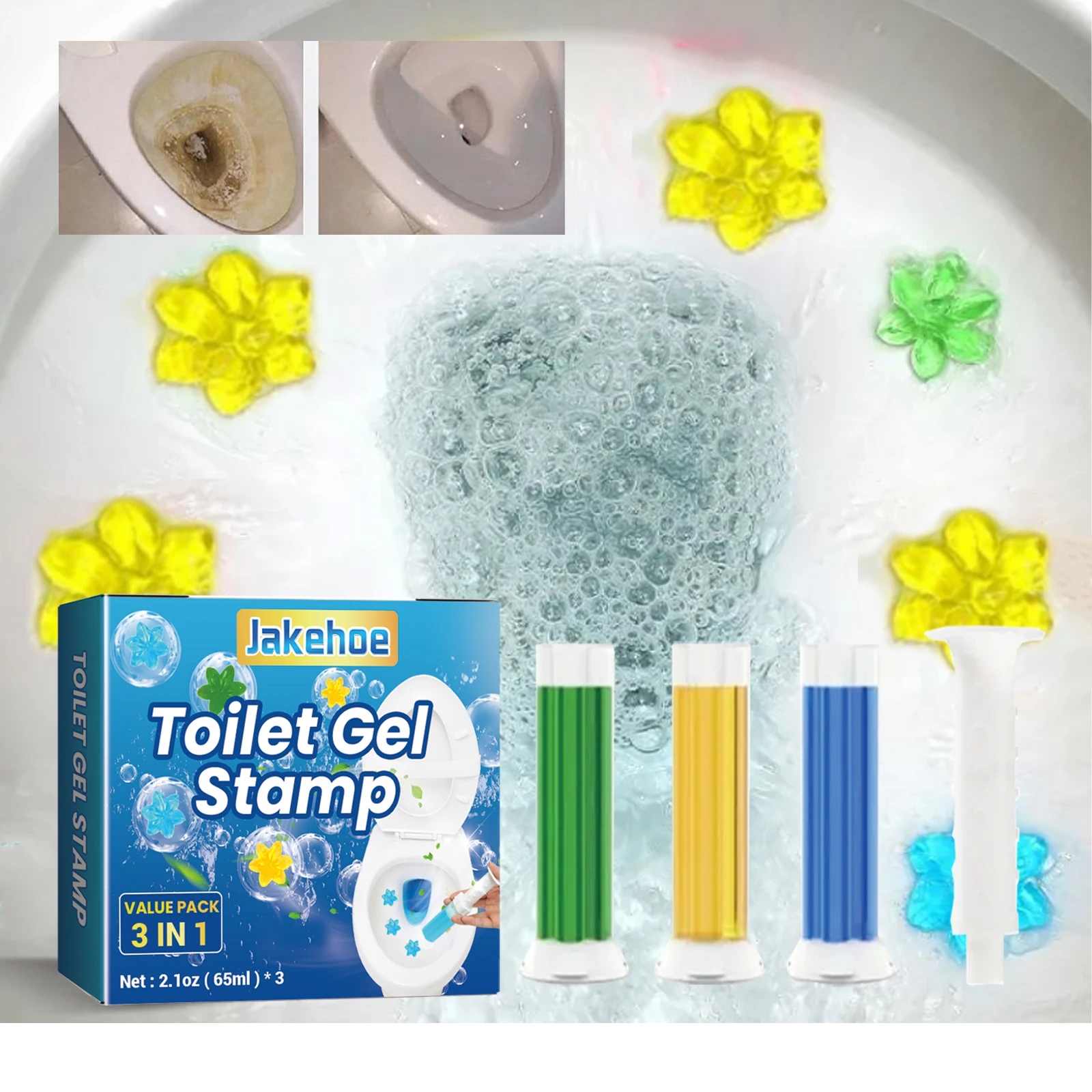 Jakehoe Toilet Fragrance Gel Renewable Toilet Sticker Gel Odor Remove Toilet Gel Stamp
