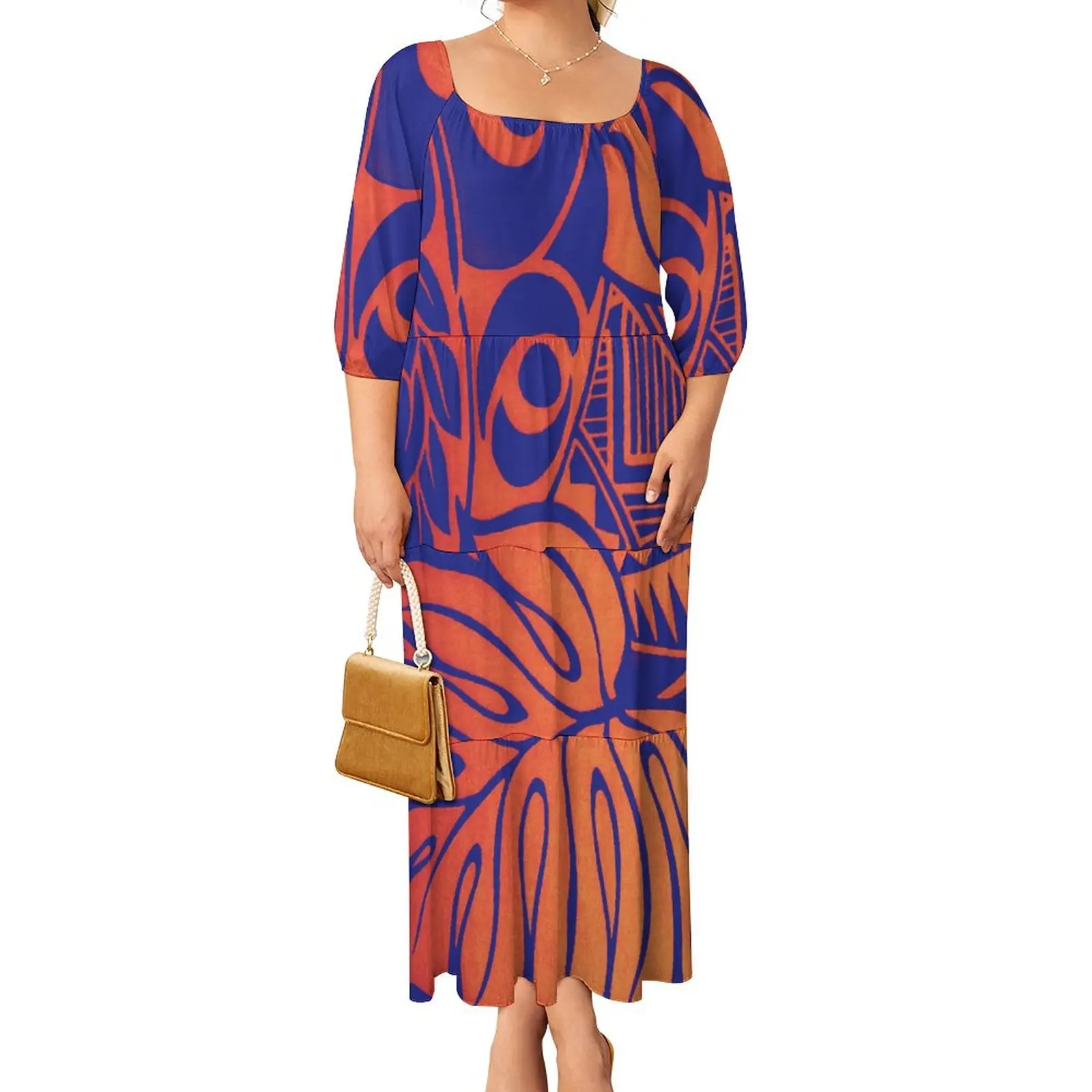 fall boutique clothing women polynesian tribal design tropical floral print dresses samoan fishtail long dress for elegant women