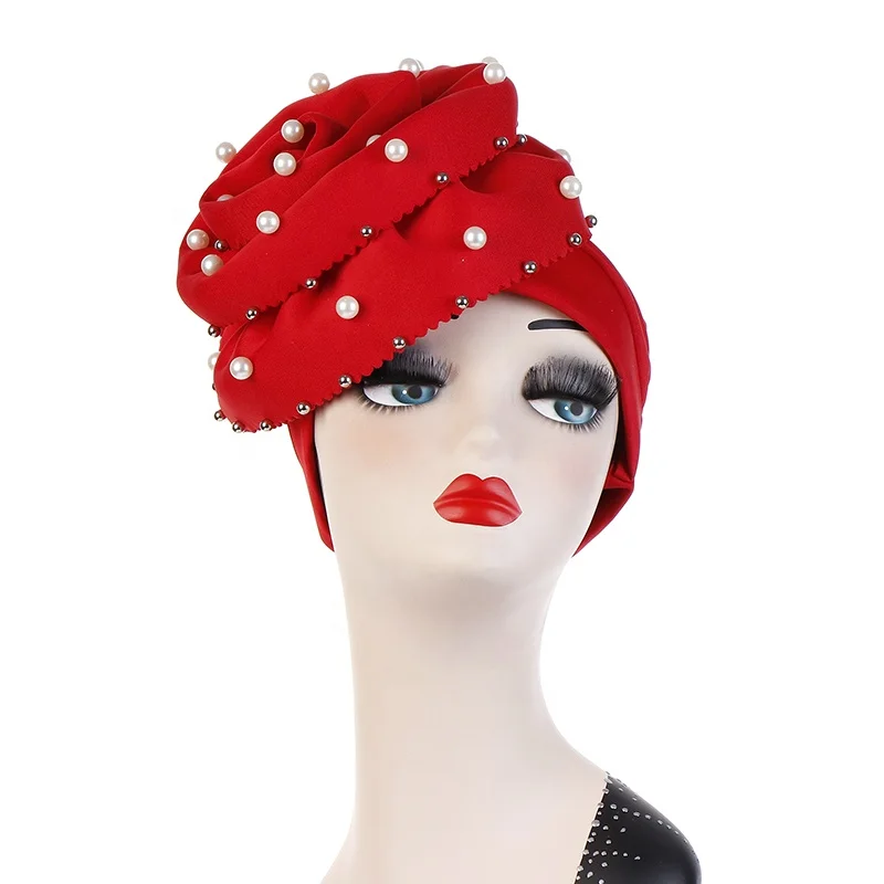 Indonesia Fashion Muslim Women Solid Color Space Cotton Big Flower Pearl Baotou Cap