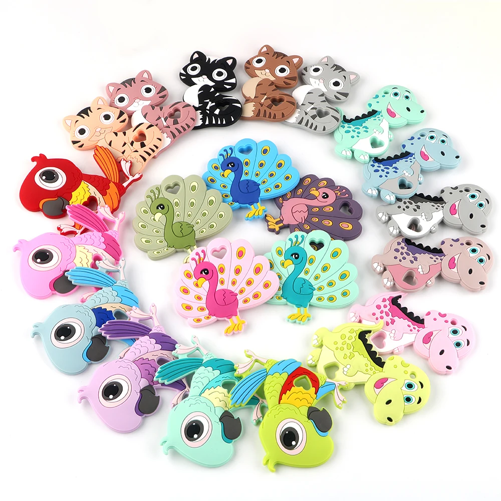 Wholesale Food Grade Chewable Cat Dinosaur Western Silicone Teether Focal Beads for DIY Pens Silicone Teether Baby Beaded Toys