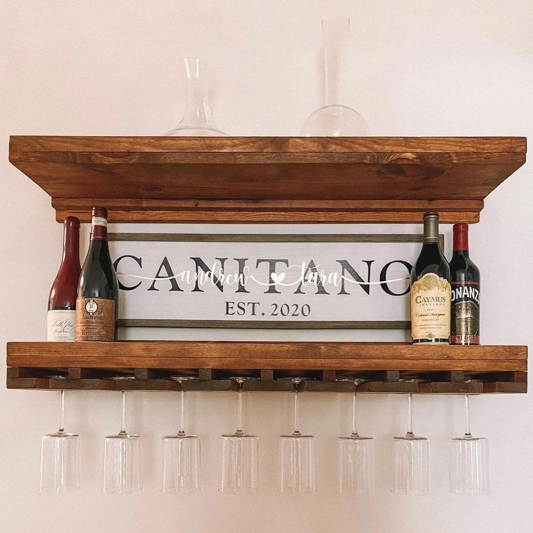 Customized Solid Floating Wood Wall Mounted Wine Holder Display Shelves Glass Rack