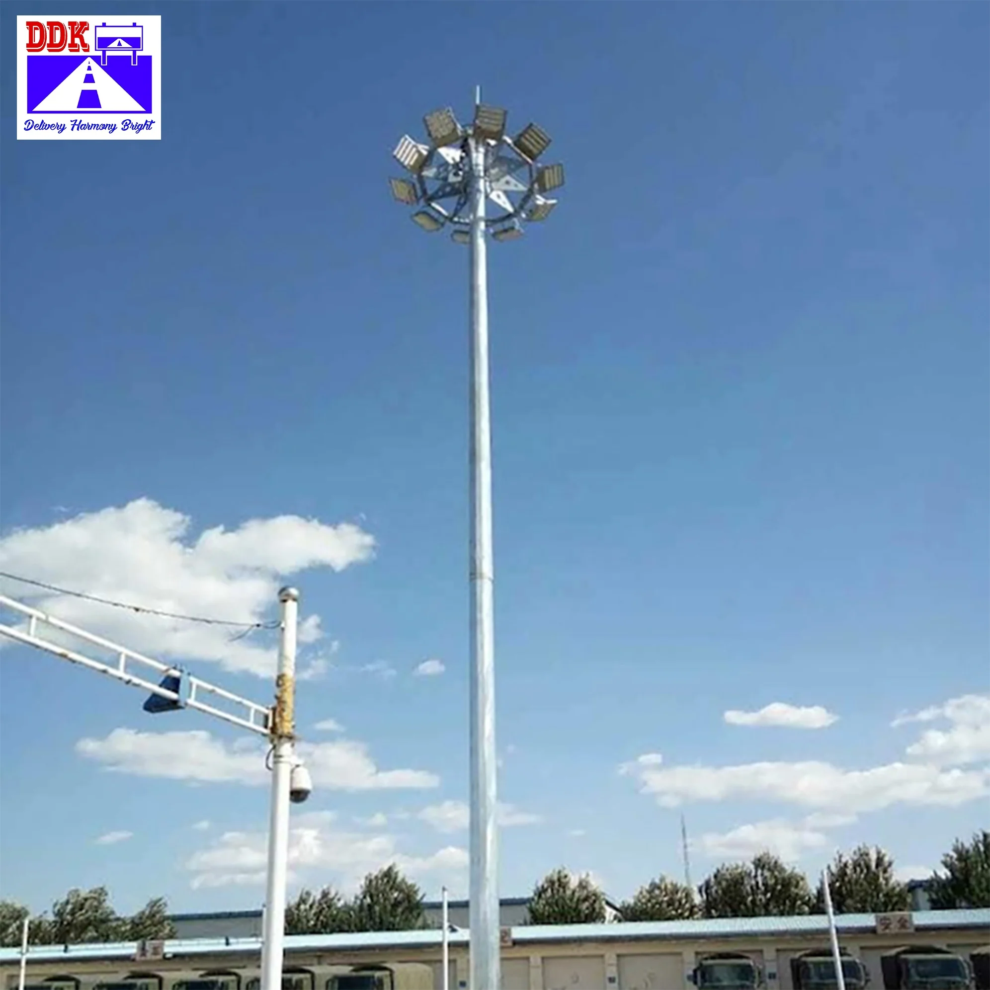 70FT Steel Utility Poles Street Light Pole with Base Plate Double Arm Hot Dip Galvanized Light Pole