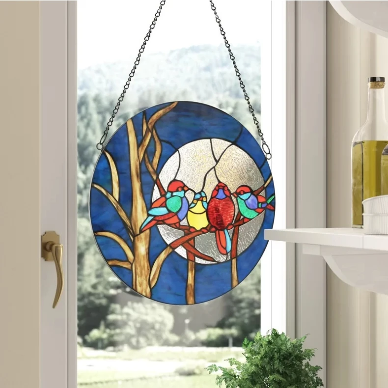 Decorative Handmade Hummingbird Stained Glass Sun Catcher Rainbow Prism Window Wall Hanging Ornament Boho Home Decor