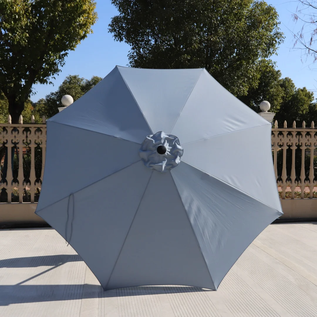 Chinese Customized Outdoor Garden Wooden Grain Pole Beach Umbrella Parasol with 18K Fiberglass Ribs