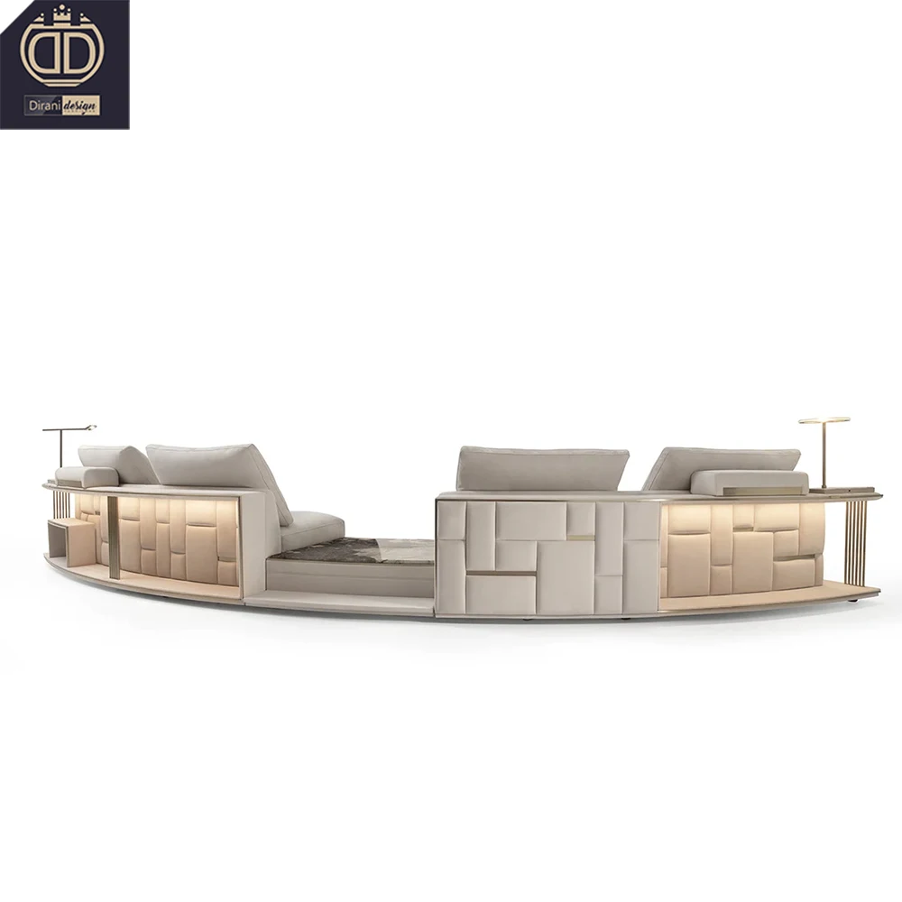 velvet leather circle round shape couch sectional sofa set furniture Italy large modern luxury design lounge semi round sofa