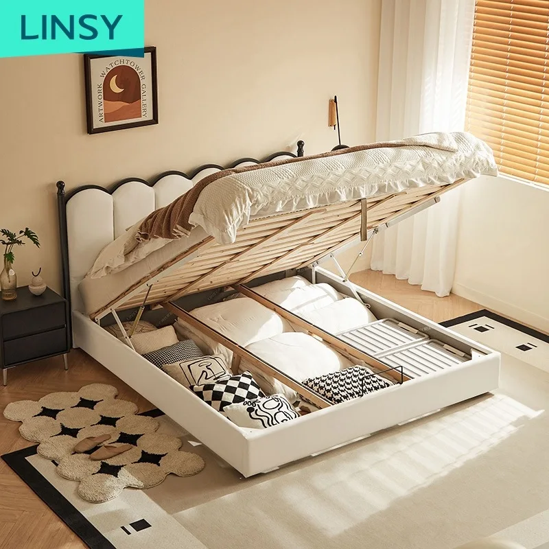 Modern Double Bed LINSY High Quality Leather King Size Bed PC023-A