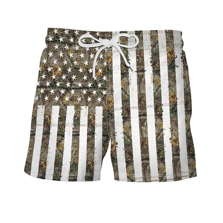 American Flag Summer Men Swimming Polyester Beach Shorts Custom Logo Plus Size Loose Sports Surf Shorts