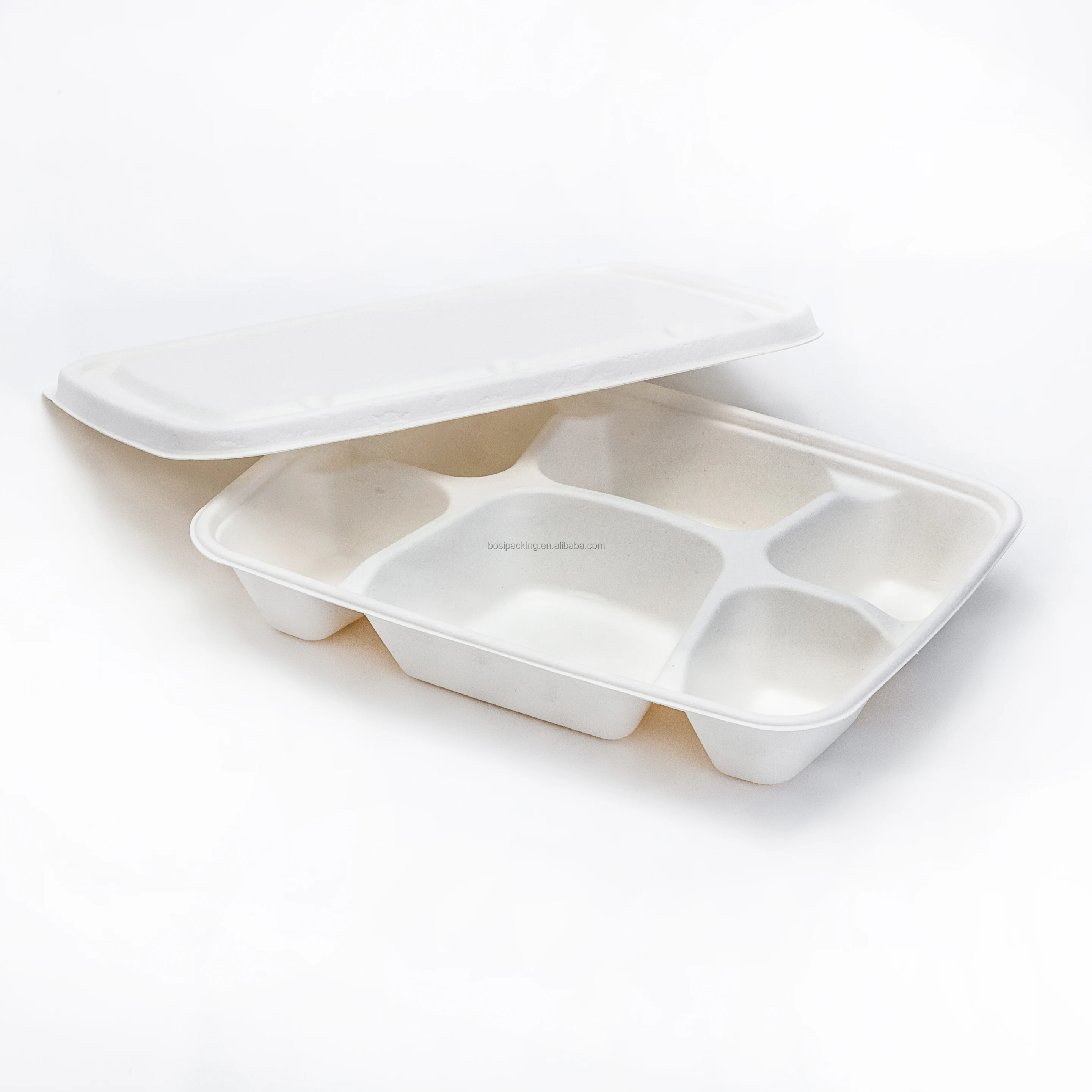 Disposable Food Container Lunch Tray Degradation Food Box Compostable 6 Compartment Takeaway Tray With Lid