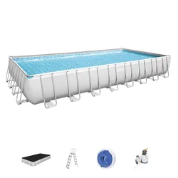 Bestway 56623  Large Rectangular Steel Frame Swimming Pool Set With Sand Filter Pump & Cover &Safety Ladder