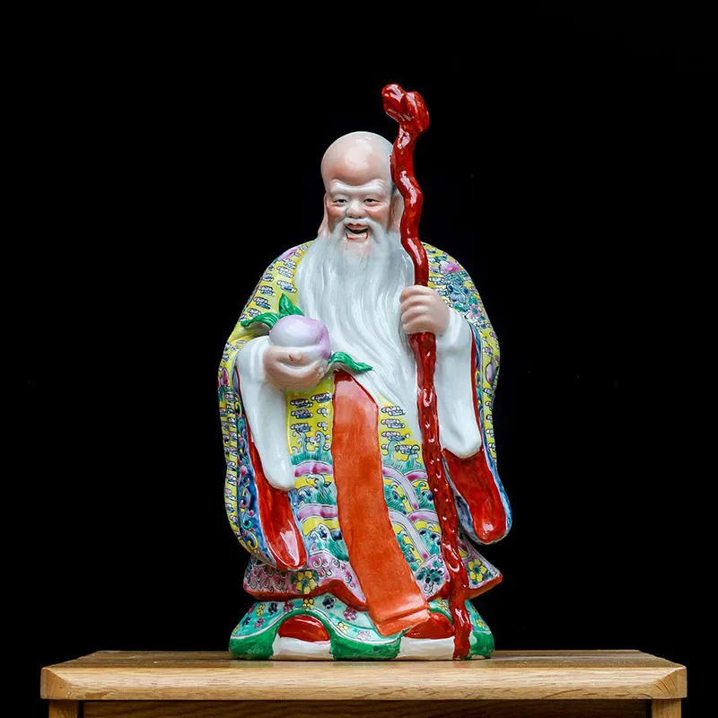 Jingdezhen Early Porcelain Birthday Celebration Old Man Art Decoration Ceramic Figurines for home decor and collection