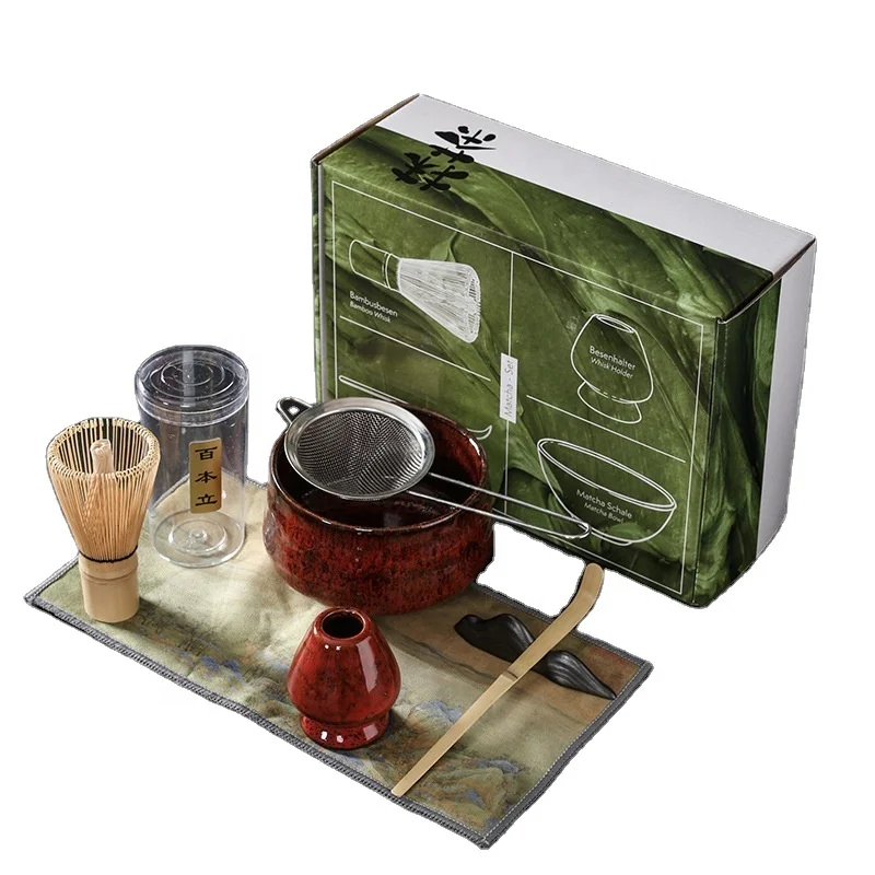Gift Box wooden Whisk Ceramic Matcha Bowl with Custom Matcha Tea Set Matcha Kits 7 pieces a set