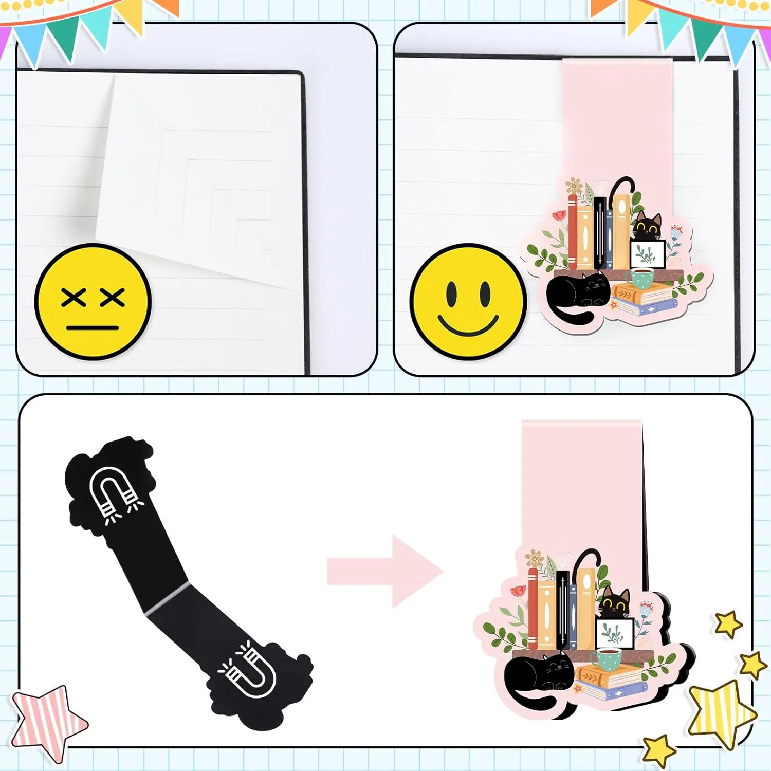 New style cartoon view Black Cat individuality originality Magnetic bookmark School supplies Customizable Wholesale