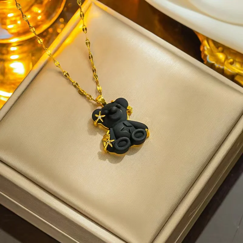 New arrival gold Plated star cute acrylic bear pendant necklace for women