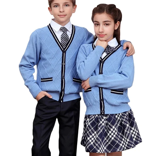 New Plaid School Uniform Skirts and Pants Wholesale V-neck Pullover Sweater Kids Knitted Cardigan Boys Girls Sweaters