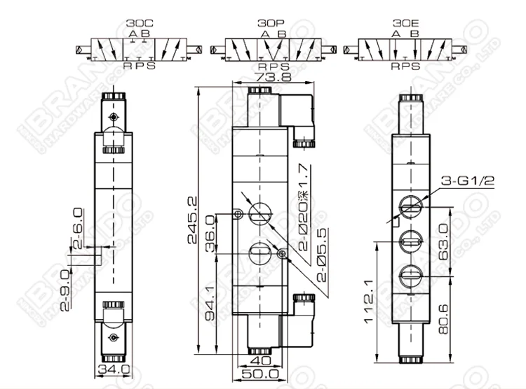 1/2 '4V430C-15 5/3 путь близко к центру Пневматический электромагнитный клапан 12VDC 24V DC AC 110VAC 220VAC