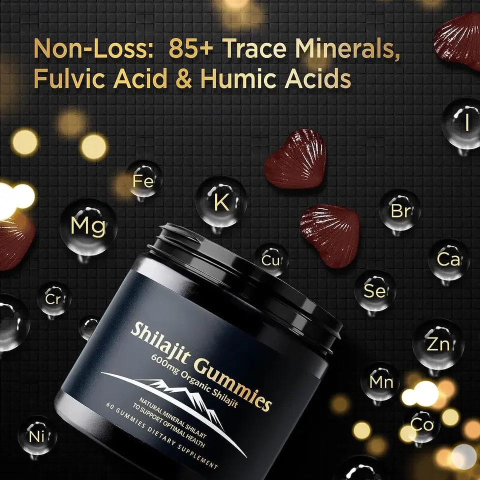 Private Label Sugar Free Shilajit Black Seed Oil Gummies 600mg Natural Mineral Shilajit Gummies Supplement Support Energy