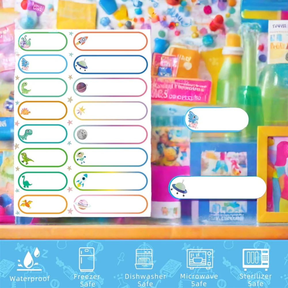 Colorful Cartoon Design Kids Labels Student Name Sticker Baby Bottle Waterproof Sticker