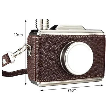 11OZ Creative Stainless Steel Hip Flask New Portable Whiskey Rum Camera Hip Flask Carry Flask For Alcohol With Funnel Gift