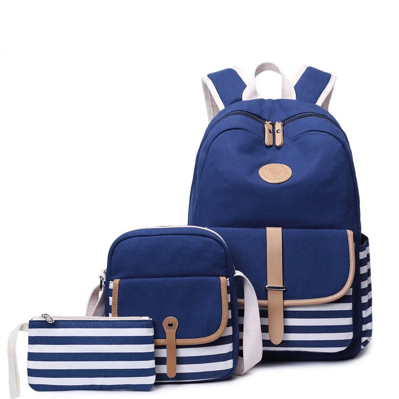 
High Quality 3pcs Set Girls Canvas School Backpack Set 