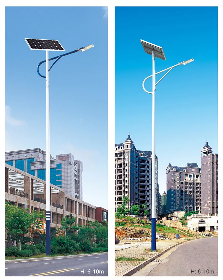 Street light pole arm solar smart light pole white black hot steel wall surface suit