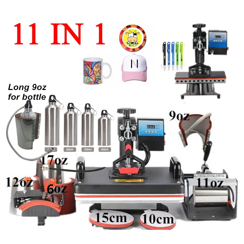 RubySub 11 In 1 Combo Heat Press Machines Sublimation Mug Hat Pen Plate Puzzle T Shirt Printing Machine