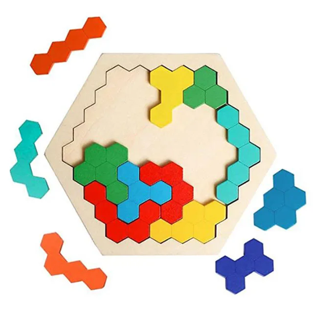 Hexagon Building Blocks Geometric Toys Wooden Puzzle Educational