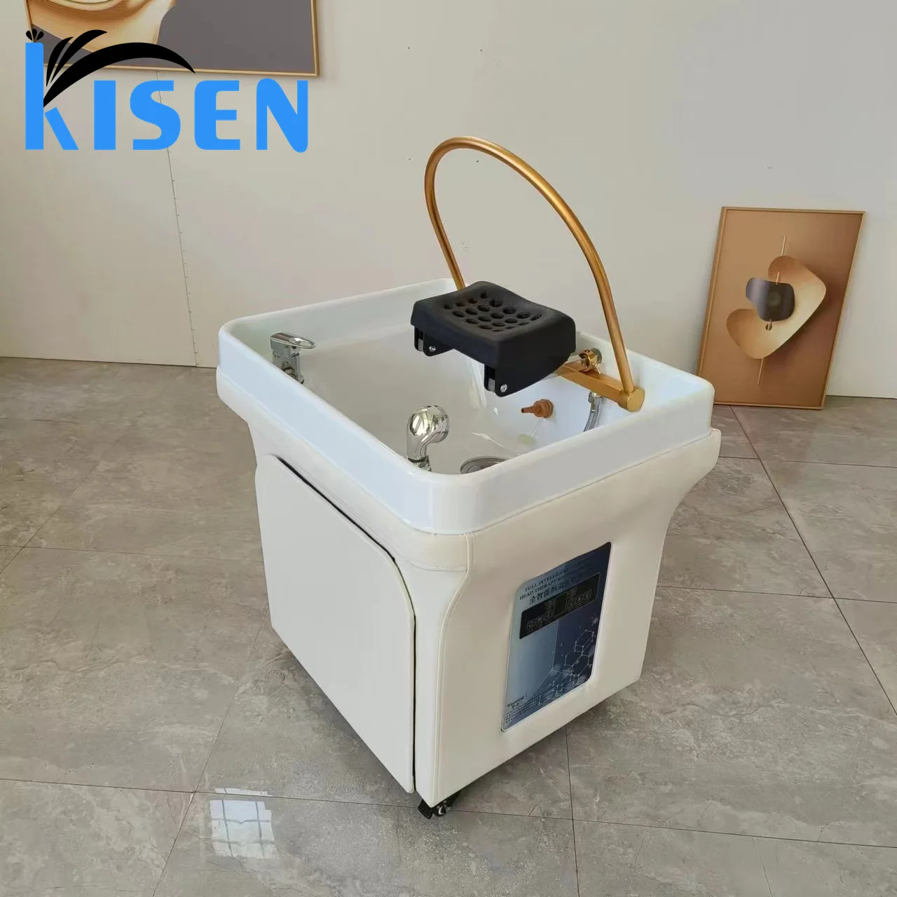 Kisen Modern Luxury Hair Salon Shampoo Bowl Massage Shampoo Chair Salon Furniture Backwash Units Hair Washing Chair with Basin