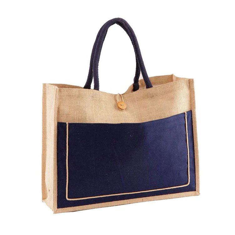 Wholesale Plain Hessian Shopper Bag Custom Printed Large Natural Eco Friendly Burlap Jute Shopping Tote Beach Bag With Logos