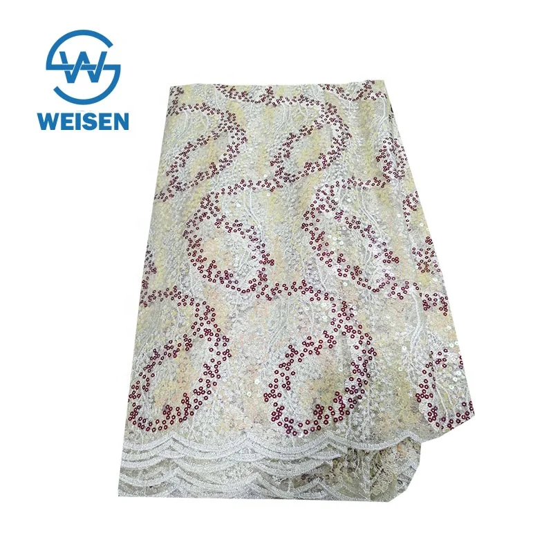 Dubai Sequin Embroidery Design Matte Wedding Dress Knitting Swiss Lace Fabric