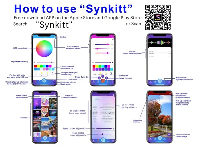 6pcs led tube light battery powered 36w rgbw 2700k-6500k colorful Beat with music mood 500 lighting effects