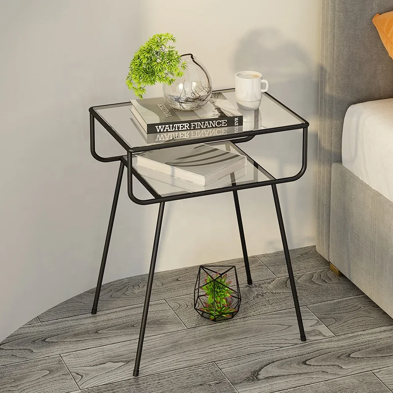 Living Room Modern Metal Frame Glass Coffee Snack Laptop Table End Sofa Side Table Golden Bedside Table