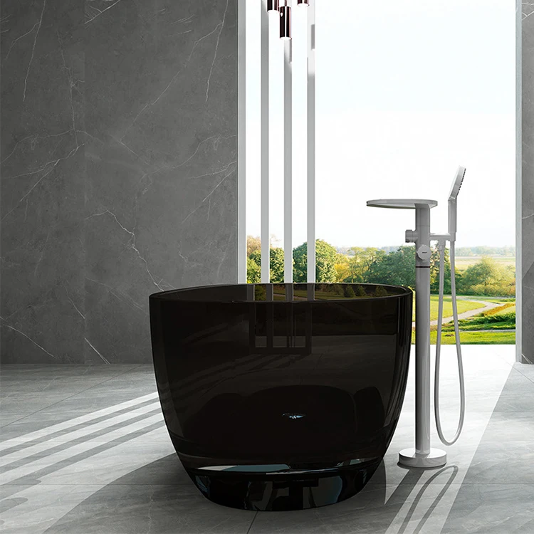Solid Surface Bath Tub Bathtub Transparent Resin Cast Soaking Crystal Pure Colorful Polyester Modern Gua Freestanding Drainer