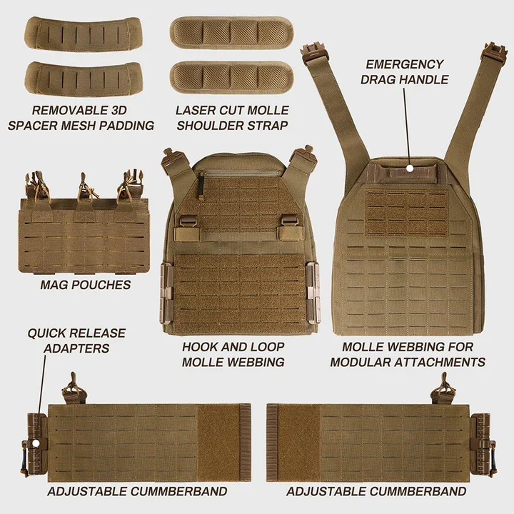 VOTAGOO Quick Release Series tactical plate carrier Equipment Camouflage Multicam Nylon Vest Combat Plate Carrier Tactical Vest