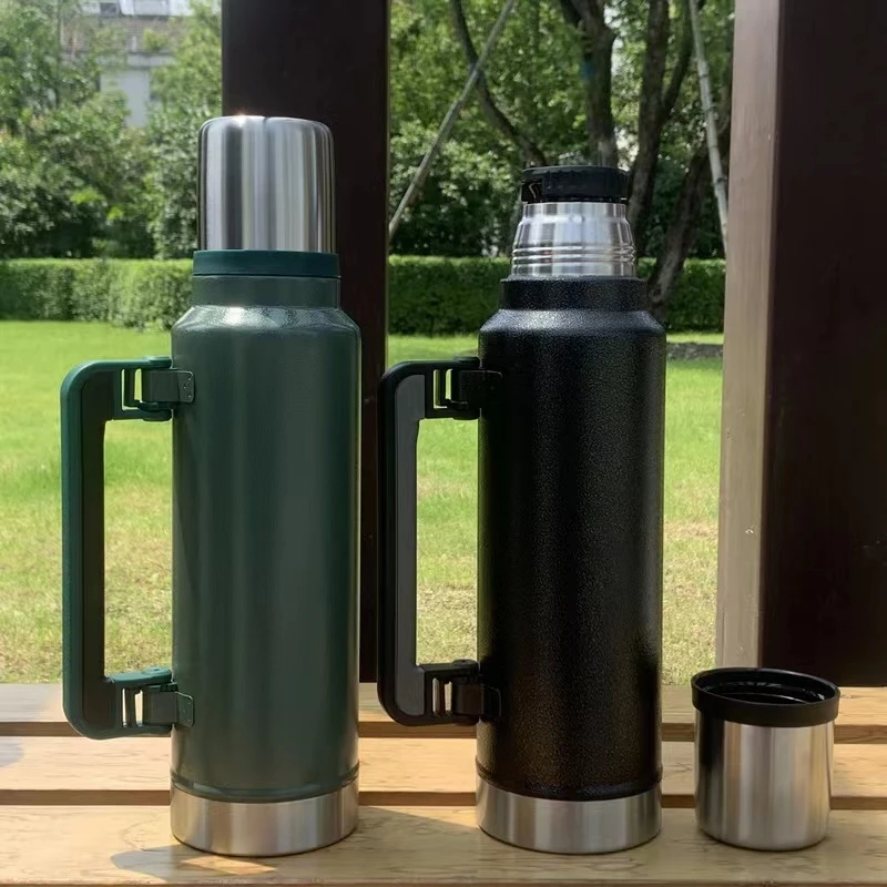 1000ml Classic Vacuum Insulated Wide Mouth thermo Travel Green Bottle 18/8 Stainless Steel Thermo Flask Cup Keep Hot Cold