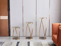 Modern Stainless Steel Plating Gold Hotel Round Marble Top End Table