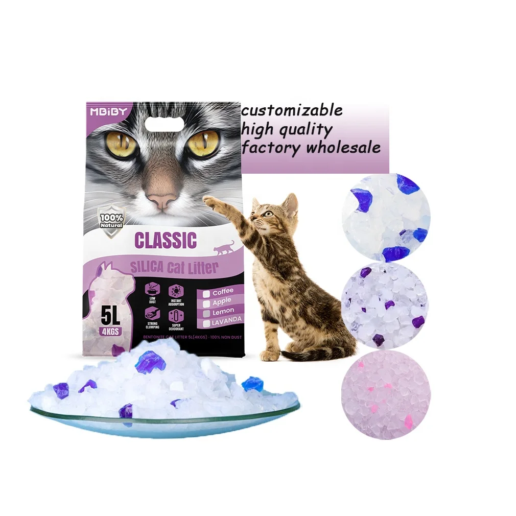 Factory Direct sales 1-8mm Silica Gel Cat Litter Highly Absorbent Dust-Free Strong Odor Control Ability OEM Silica Cat Litter