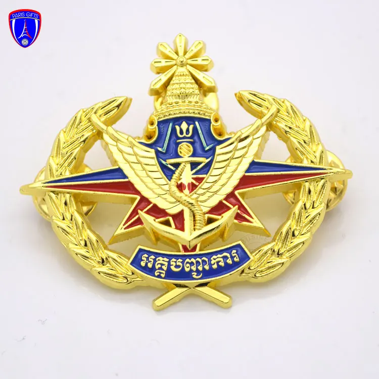 Custom Vietnam metal badge high quality 3D badge golden Cambodian badge enamel pin