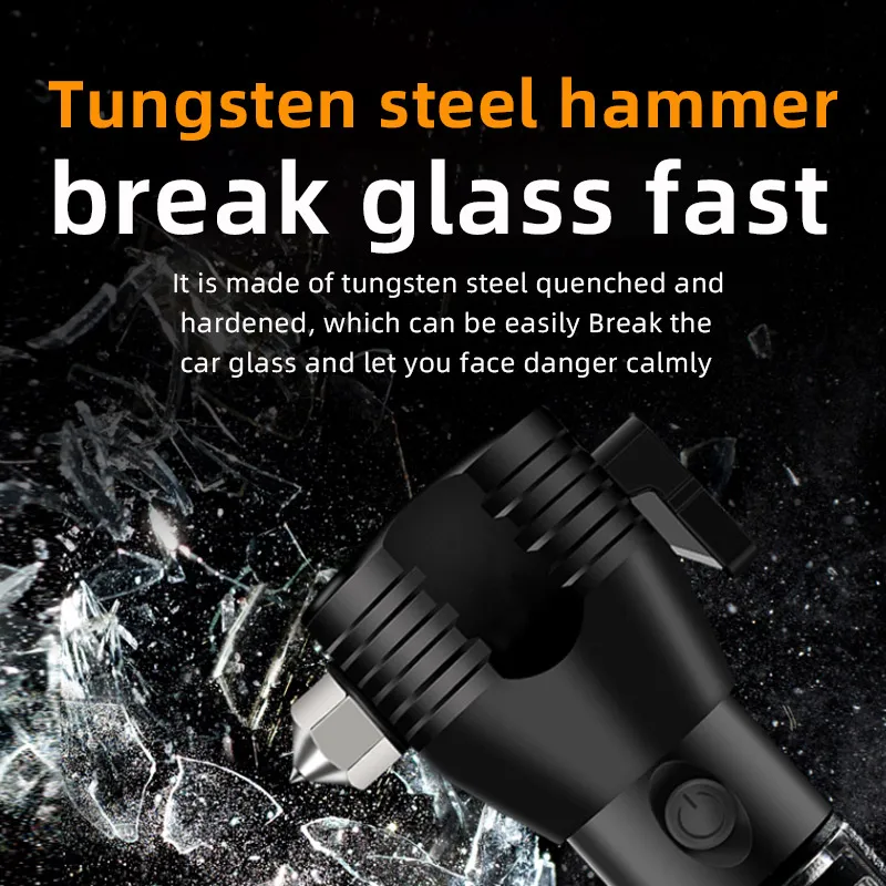 Latest Super Bright Car Safety Hammer LED + COB Side Light Type-C and Solar Charge Compass Flashlight Torch Light with Siren