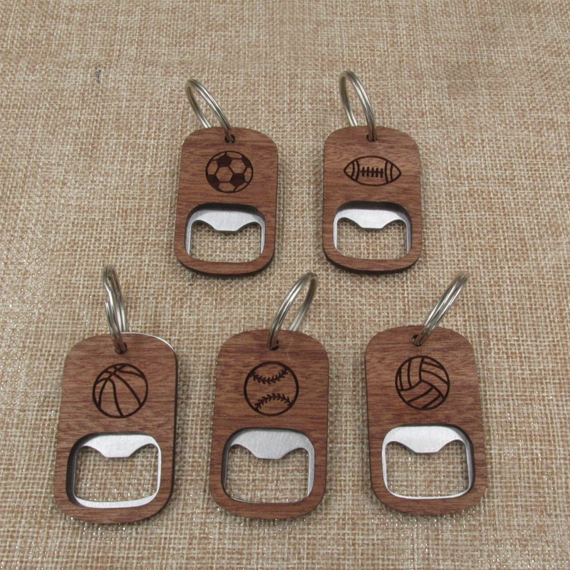 Factory Custom Wood Beer Bottle Opener For Wedding Bar Corkscrew Party Gift Promotion Advertise Wooden Handle Opener Keychain